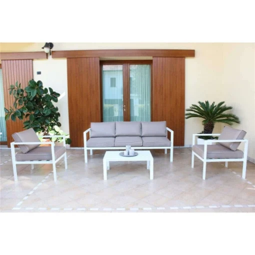 SALOTTO AVANA CON DIVANO A 3 POSTI, TAVOLINO E POLTRONE BIANCO - IPAE PROGARDEN