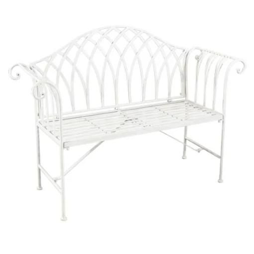 PANCA ANNETTE IN ACCIAIO VERNICIATO A POLVERE BIANCO ANTICO 128 X 40 X H93 CM - BRIXO