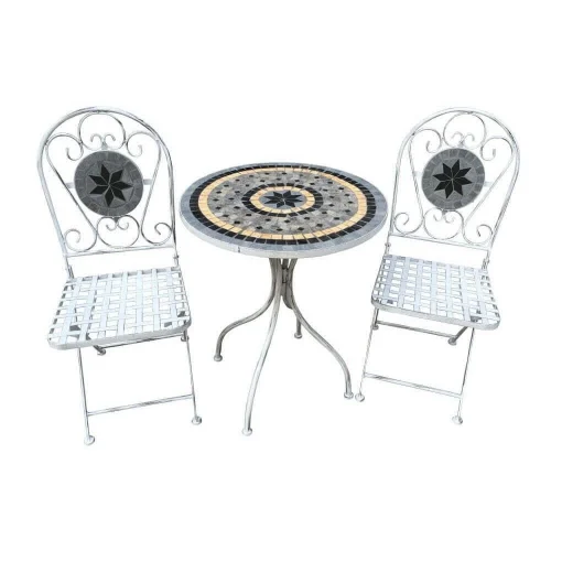 SET BISTROT ALISON STRUTTURA IN ACCIAIO IN COLORE BIANCO ANTICO E MARMO - BRIXO