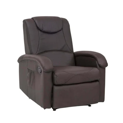 POLTRONA RELAX IN ECOPELLE MARRONE DAL DESIGN MODERNO CON TASCA LATERALE - GALILEO