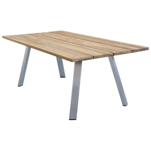TAVOLO NEVIS IN ALLUMINIO SPAZZOLATO GRIGIO E LEGNO RICICLAT0 200 X 100 X H74CM - MAURY'S