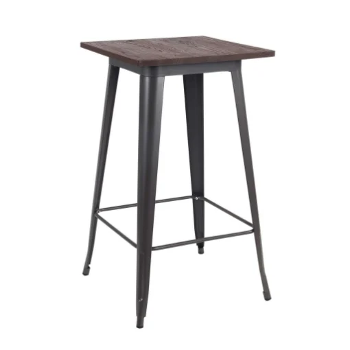 TAVOLINO ALTO PORDOI IN ACCIAIO CON PIANO DI LEGNO 60 X 60 X H103 CM - MAURY'S
