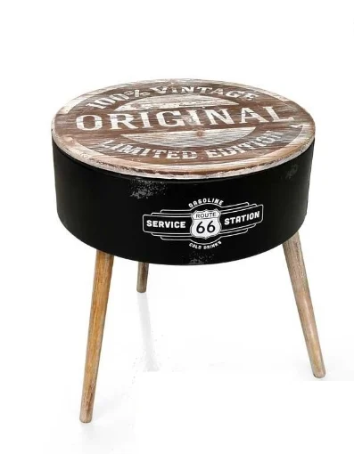 ROUTE TAVOLINO TONDO IN STILE VINTAGE 50XH60CM IN COLORE NERO E LEGNO NATURALE - MAURY'S