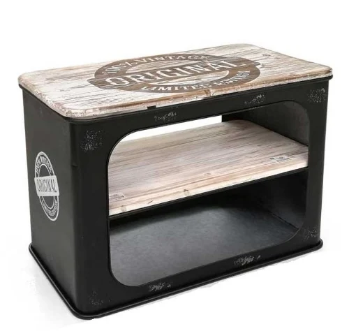 ROUTE TAVOLINO IN STILE VINTAGE 70X40XH48CM IN COLORE NERO E LEGNO NATURALE - MAURY'S