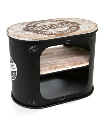ROUTE TAVOLINO IN STILE VINTAGE OVALE 70X40XH48CM COLORE NERO E LEGNO NATURALE - MAURY'S