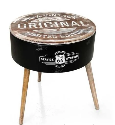 ROUTE TAVOLINO CONTENITORE VINTAGE 45XH45CM IN COLORE NERO E LEGNO NATURALE - MAURY'S