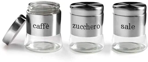 BARATTOLI TRIS SET 3 PEZZI CAFFÈ ZUCCHERO SALE 11 X 14 CM 750 ML ARGENTO - BORMIOLI ROCCO