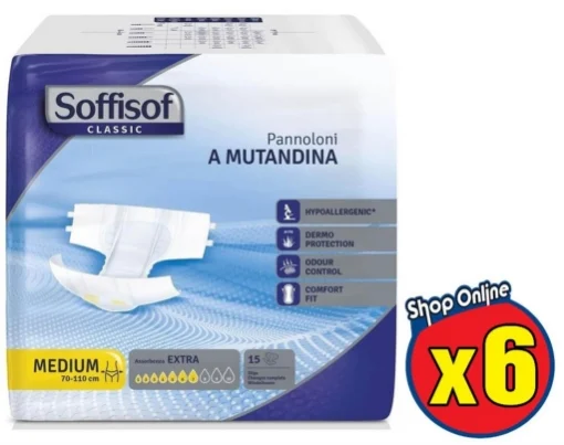 6 SOFFISOF PANNOLONI A MUTANDINA ASSORBENZA 7 EXTRA MISURA MEDIUM DA 15 PZ - SERENITY