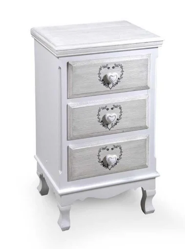 VINCY CASSETTIERA CON DECORO CUORE A 3 CASSETTI 41X34XH69 CM BIANCA - MAURY'S