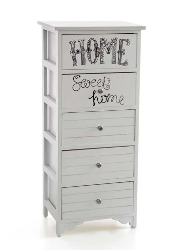 SWEETHOME CASSETTIERA DECORATA IN LEGNO 40X29XH90CM IN COLORE BIANCO 5 CASSETTI - MAURY'S
