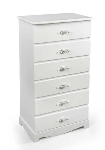 ROSE CASSETTIERA BIANCA A 6 CASSETTI CON DESIGN A ROSE 55 X 30 X H95 CM - MAURY'S