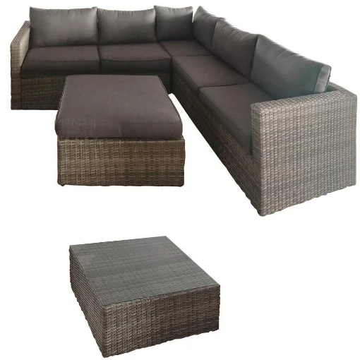 SET SALOTTO DA GIARDINO SALOTTINO IN RATTAN DIVANO LOUNGE CON CUSCINI E TAVOLINO - BRIXO