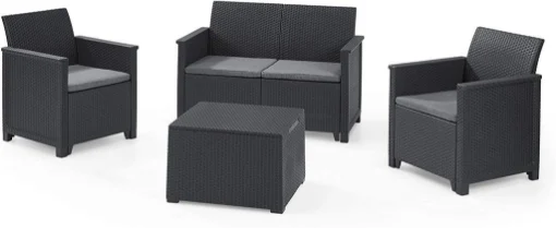 KETER SET DA GIARDINO EMMA LOUNGE IN RATTAN 4 PZ ANTRACITE - MAURY'S
