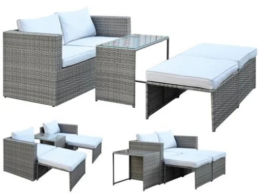 SET DA GIARDINO COMBO AD EFFETTO RATTAN IN COLORE GRIGIO - MAURY'S