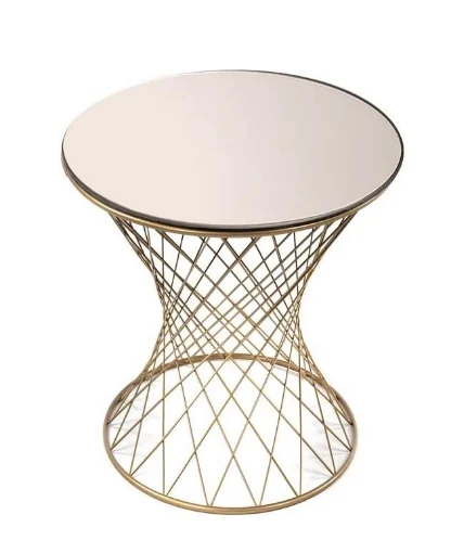 POTA TAVOLINO TONDO DA CAFFÈ IN METALLO ORO CON PIANO A SPECCHIO 38 X H55 CM - MAURY'S