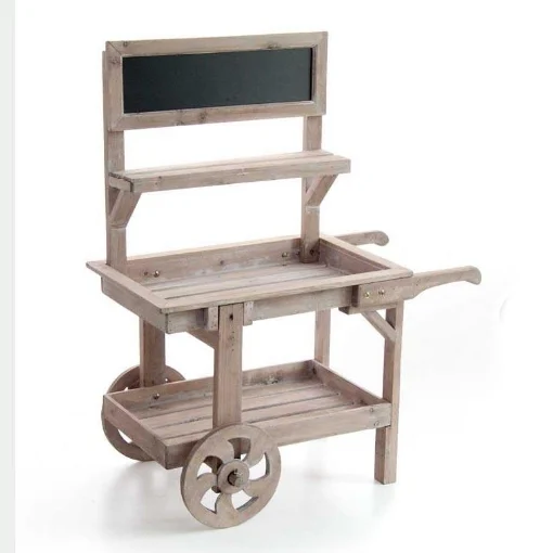 CARRETTO NATURALE ESPOSITORE IN LEGNO PORTA PIANTE CON LAVAGNA 112 X 58 X 143 CM - MAURY'S
