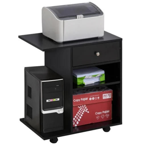MOBILE PORTA STAMPANTE IN LEGNO NERO CON 1 CASSETTO 2 RIPIANI MENSOLA CPU - MAURY'S