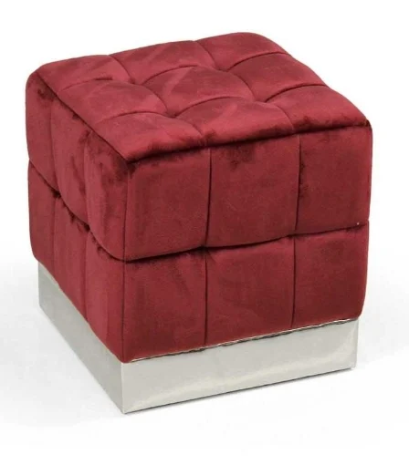 POUF CUBO IN VELLUTO CON BASE METALLO 39 X 39 X 40 CM COLORE BORDEAUX - MAURY'S
