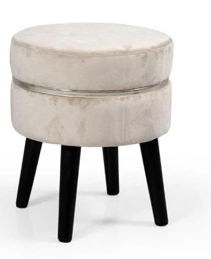 POUF CON SEDUTA IN VELLUTO E GAMBE NERE 35 X H40 CM COLORE GRIGIO CHIARO - MAURY'S