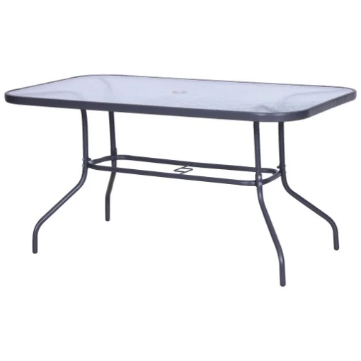TAVOLO DA ESTERNO IN METALLO E VETRO TEMPERATO CON FORO PER OMBRELLONE 140X80X70CM - MAURY'S