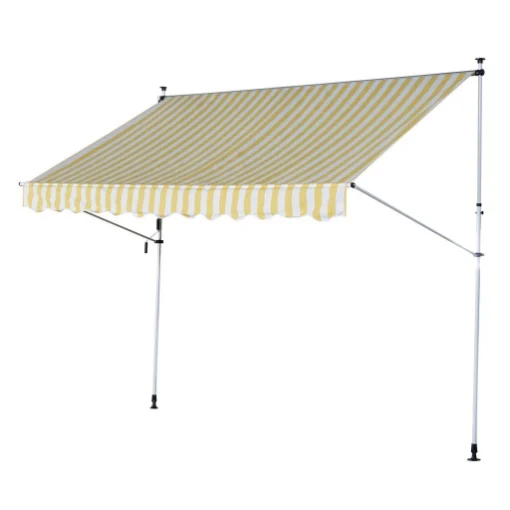 TENDA DA SOLE A MURO CON PALI DI SUPPORTO 300 X 150 CM COLORE BIANCO E GIALLO - KOMBO