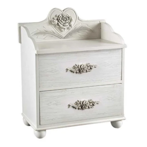 ROSE COMODINO A 2 CASSETTI CON CUORE 30 X 19 X 25 CM COLORE BIANCO - MAURY'S
