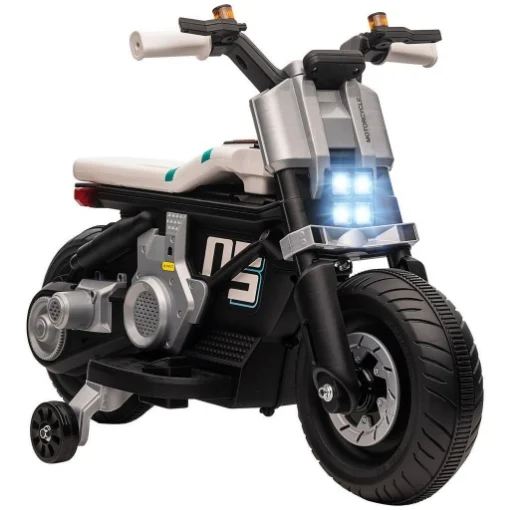 MOTO ELETTRICA CON ROTELLE PER BAMBINI 3-5 ANNI BIANCA E NERA
