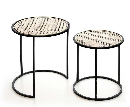CARAIBI SET DA 2 TAVOLINI TONDI DA ARREDO 43 X H50 CM /38 X 43 CM - MAURY'S