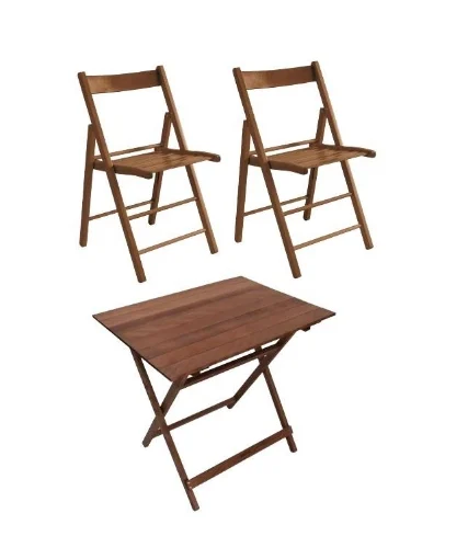SET TAVOLO BIRRERIA + 2 SEDIE BIRRERIA IN LEGNO DI FAGGIO COLORE NOCE - ART PLAST