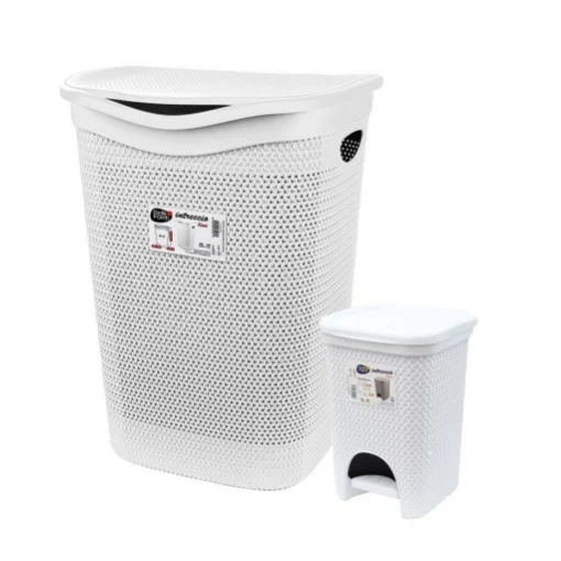 SET PORTA BIANCHERIA + PATTUMIERA CON PEDALE DA BAGNO BIANCO - BELLI E FORTI