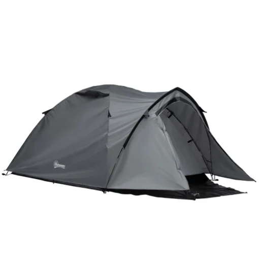 TENDA DA CAMPEGGIO 4 POSTI IMPERMEABILE CON VESTIBOLO 325 X 183X 130 CM GRIGIO - BRIXO