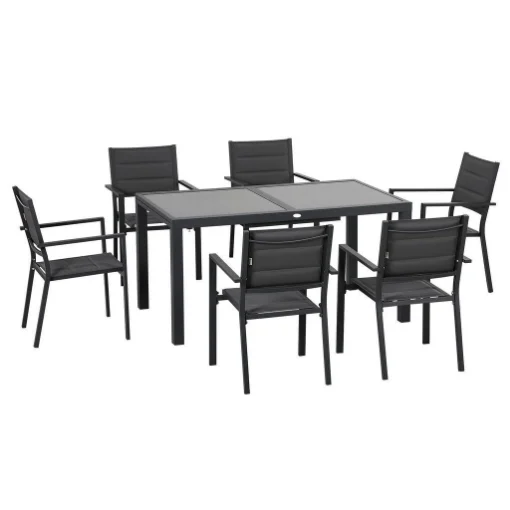 SET DA GIARDINO CON TAVOLO ALLUNGABILE E 6 SEDIE IN COLORE GRIGIO SCURO - MAURY'S