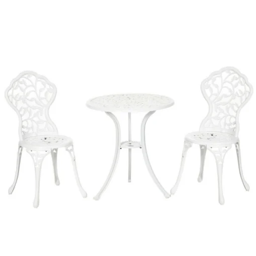 SET DA GIARDINO IN ALLUMINIO BIANCO 2 SEDIE 45X42X85.5 CM E TAVOLINO ROTONDO Ø61X66.5 CM - MAURY'S