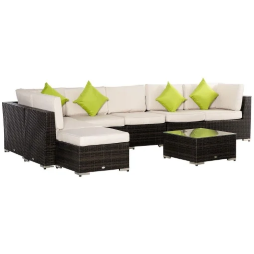 SALOTTO DA GIARDINO CON 8 PEZZI COMPONIBILI IN RATTAN MARRONE E BEIGE - MAURY'S