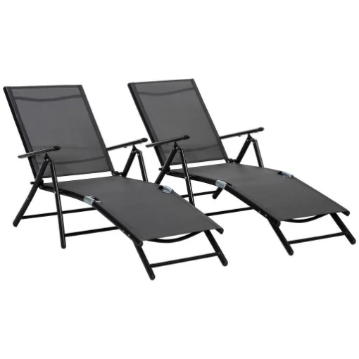 SET 2 SDRAIO DA GIARDINO PIEGHEVOLI CON SCHIENALE REGOLABILE 64X134X95 CM NERO - MAURY'S