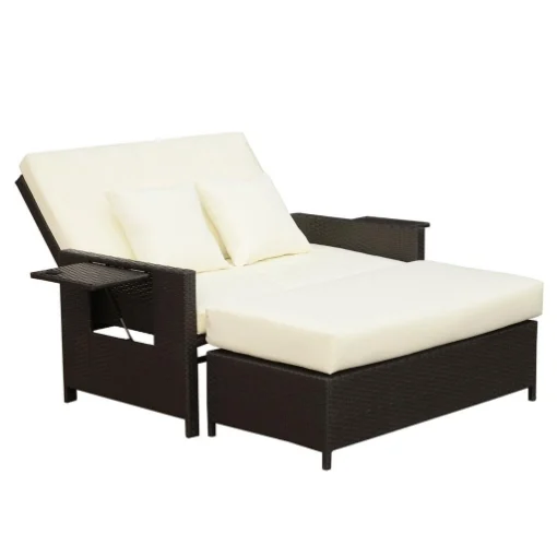 DIVANETTO DA GIARDINO CON PANCA POGGIAPIEDI IN RATTAN PE MARRONE - MAURY'S