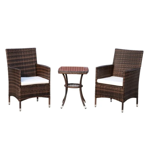 SET POLTRONCINE DA GIARDINO IN RATTAN CON TAVOLINO MARRONE - BRIXO
