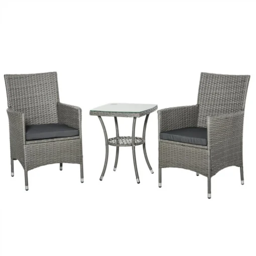 SET TAVOLINO E SEDIE DA ESTERNO IN RATTAN PE GRIGIO - BRIXO