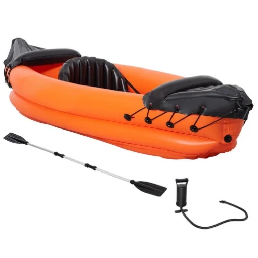 CANOA GONFIABILE IN PVC CON REMO IN ALLUMINIO E ACCESSORI ARANCIONE E NERO - MAURY'S