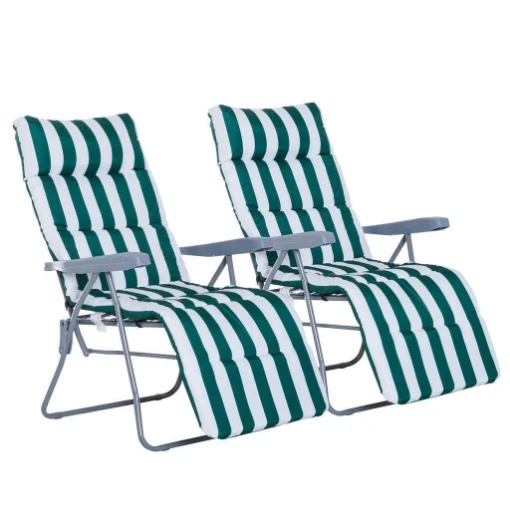 SEDIA SDRAIO DA SPIAGGIA 2 PEZZI PIEGHEVOLE E RECLINABILE VERDE E BIANCO - MAURY'S