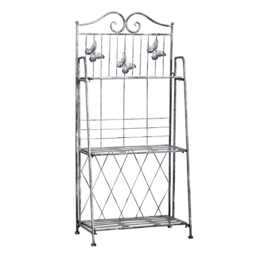 FIORIERA SCAFFALE CON FARFALLE E 3 RIPIANI 44 X 25 X 96 CM COLOR GRIGIO ARGENTO - MAURY'S