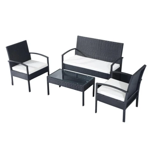 SALOTTI DA GIARDINO IN PE RATTAN CON TAVOLINO 2 POLTRONE E DIVANO CON CUSCINI - MAURY'S