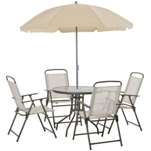 SET DA GIARDINO CON TAVOLO,SEDIE E OMBRELLONE IN COLORE CREMA - MAURY'S