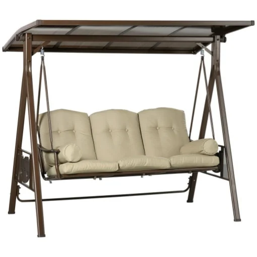 DONDOLO DA GIARDINO 3 POSTI CON TETTO INCLINABILE 208X120X174 CM MARRONE - MAURY'S
