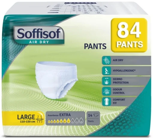 84 SOFFISOF MUTANDE PANNOLONI INCONTINENZA URINARIA ASSORBENZA 7 LARGE MONOUSO - SERENITY