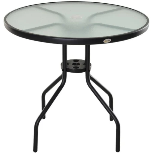 TAVOLINO DA GIARDINO CON PIANO IN VETRO TEMPERATO E FORO 80 X 72 CM NERO - MAURY'S