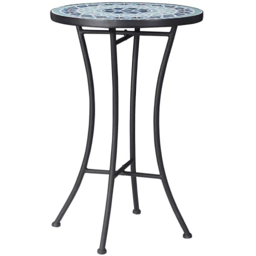 TAVOLINO DECORATIVO DA GIARDINO ROTONDO CON MOSAICO 35.5 X 53.5CM BLU - MAURY'S