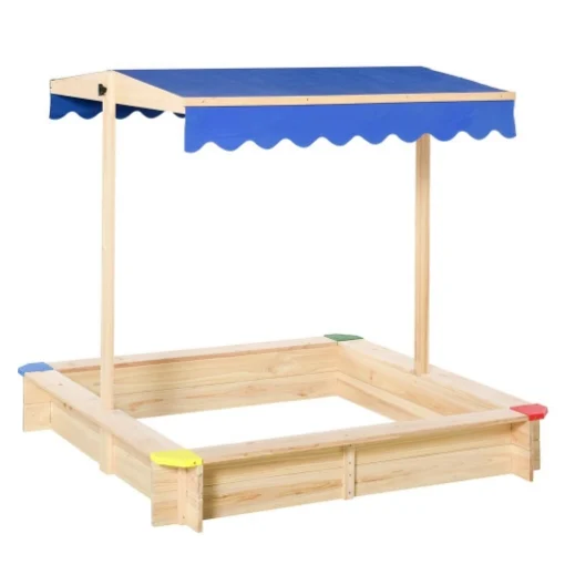 SABBIERA PER BAMBINI CON PANCA E TETTUCCIO PARASOLE REGOLABILE 120X120X120 CM - MAURY'S