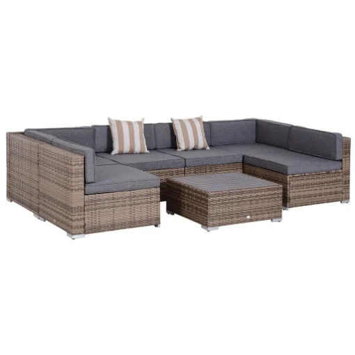 SALOTTO DA GIARDINO IN RATTAN CON TAVOLINO E DIVANO MODULABILE GRIGIO - MAURY'S