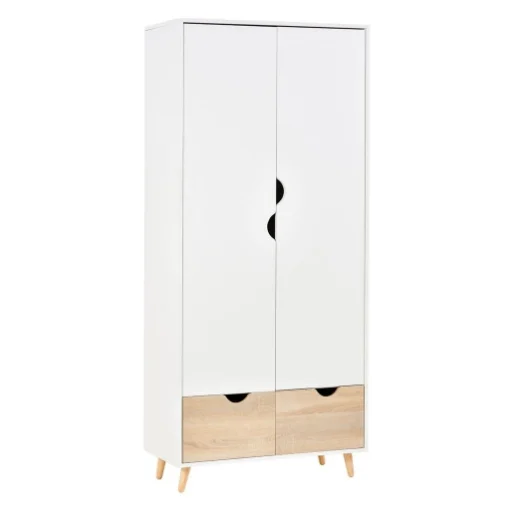 ARMADIO A DUE ANTE IN LEGNO CON 1 RIPIANO E 2 CASSETTI CON MANIGLIE BIANCO - LUPIA